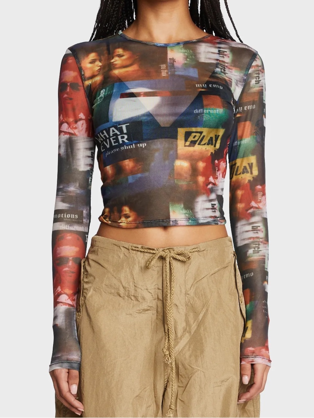 Edikted Multi-Color Graphic Long-Sleeve Crop Top